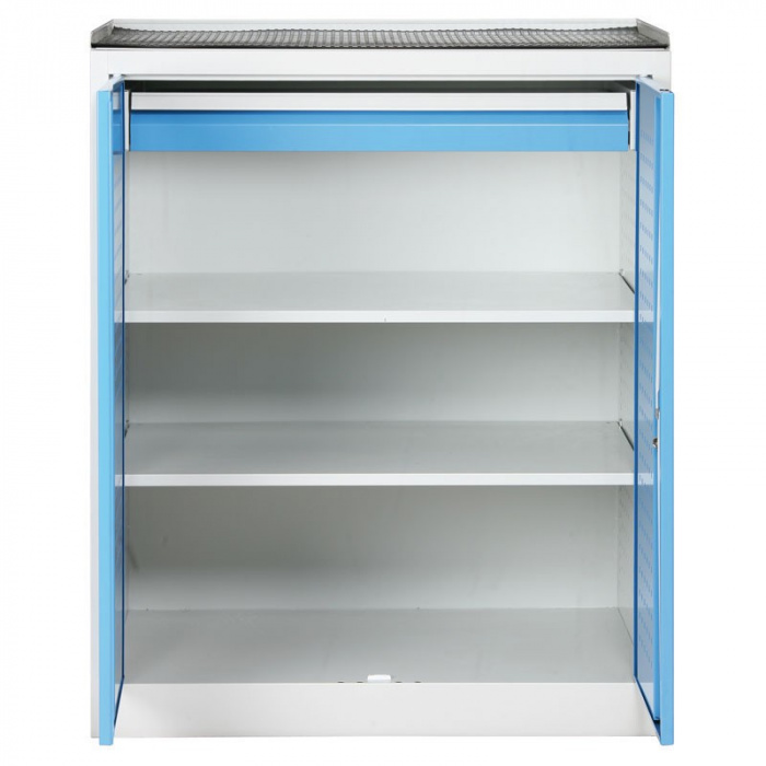 Dílenská skříň  1x zásuvka, 2x police, šedá/modrá, 1180x 950x600 mm