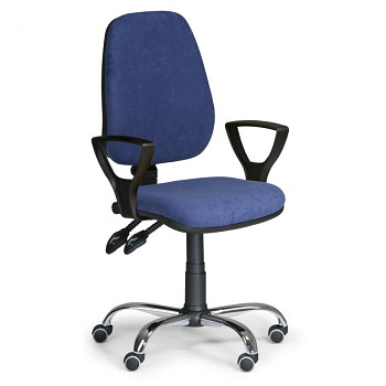 Kancelářská židle COMFORT modrá s područkami, kovový kříž