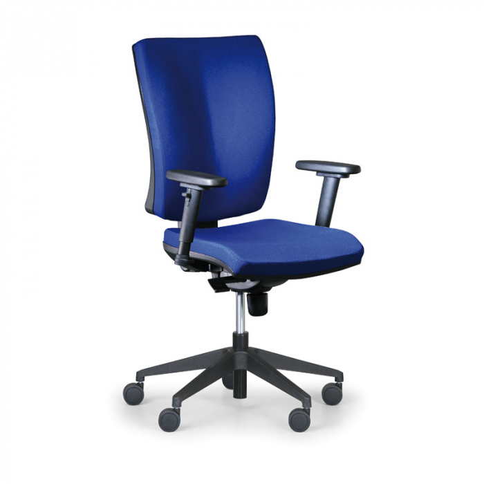 Kancelářská židle LEON PLUS modrá s područkami, plastový kříž
