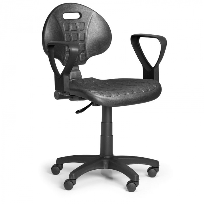 Pracovní židle PUR, černá s područkami, pro měkké podlahy