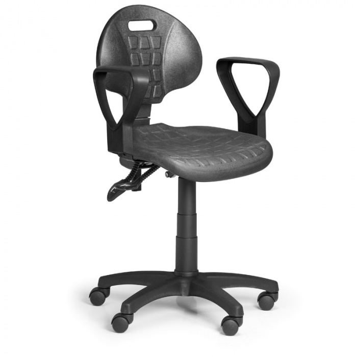 Pracovní židle PUR I, černá s područkami, pro měkké podlahy