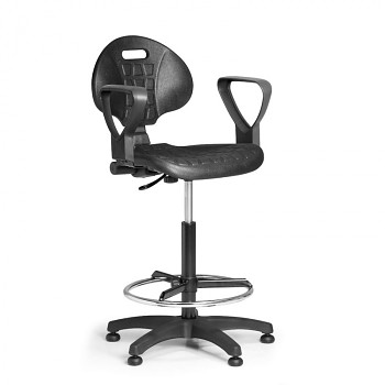 Pracovní židle PUR, černá s područkami, kluzáky