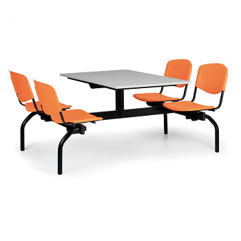 Jídelní set - plastová sedadla oranžová, deska šedá