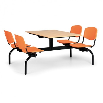 Jídelní set - plastová sedadla oranžová, deska buk