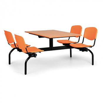 Jídelní set - plastová sedadla oranžová, deska třešeň