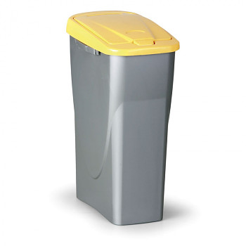 Koš na tříděný odpad ECOBIN 25 l, šedostříbrný/žluté víko
