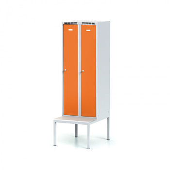 Šatní skříňka, lavička, svařovaná, 2x oranžová dv./korp. šedá, zámek otočný