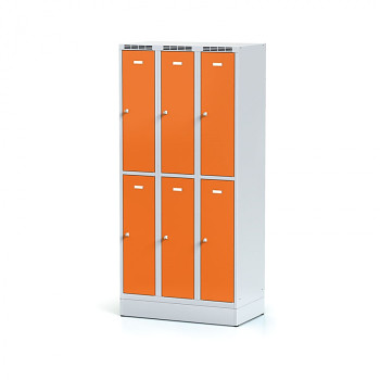 Šatní skříň boxová, sokl, svařovaná,  6x oranžová dv./korp. šedá, zámek cylindrický, I