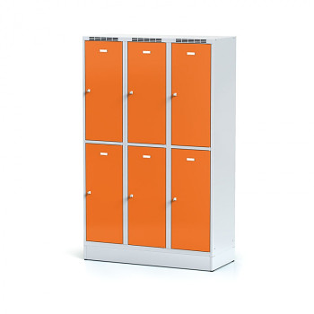 Šatní skříň boxová, sokl, svařovaná,  6x oranžová dv./korp. šedá, zámek cylindrický, II