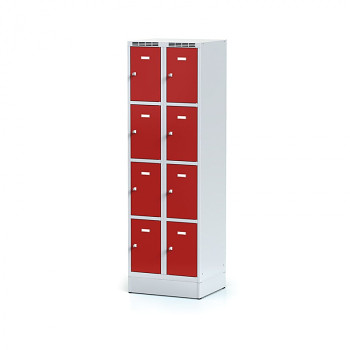 Šatní skříň boxová, sokl, svařovaná,  8x červená dv./korp. šedá, zámek cylindrický