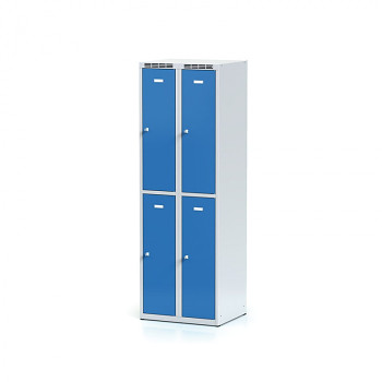 Šatní skříň boxová, bez podnože, svařovaná,  4x modrá dv./korp. šedá, zámek otočný, I