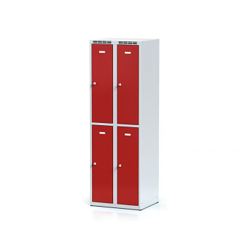 Šatní skříň boxová, bez podnože, svařovaná,  4x červená dv./korp. šedá, zámek cylindrický, I