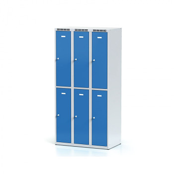 Šatní skříň boxová, bez podnože, svařovaná,  6x modrá dv./korp. šedá, zámek cylindrický, I