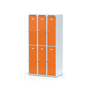 Šatní skříň boxová, bez podnože, svařovaná,  6x oranžová dv./korp. šedá, zámek otočný, I
