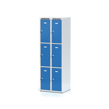 Šatní skříň boxová, bez podnože, svařovaná,  6x modrá dv./korp. šedá, zámek otočný