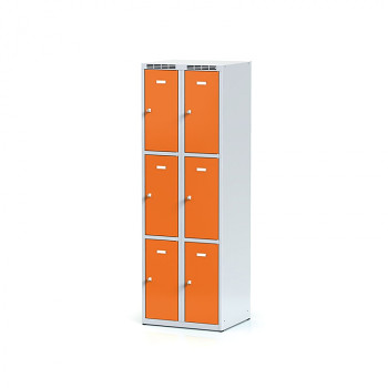 Šatní skříň boxová, bez podnože, svařovaná,  6x oranžová dv./korp. šedá, zámek otočný