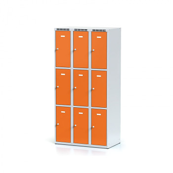 Šatní skříň boxová, bez podnože, svařovaná,  9x oranžová dv./korp. šedá, zámek cylindrický