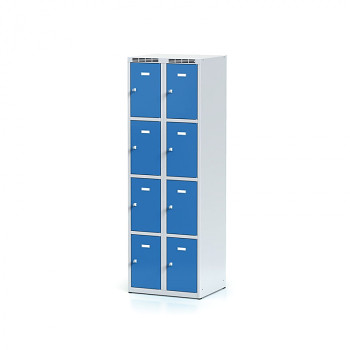 Šatní skříň boxová, bez podnože, svařovaná,  8x modrá dv./korp. šedá, zámek cylindrický