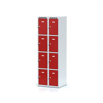 Šatní skříň boxová, bez podnože, svařovaná,  8x červená dv./korp. šedá, zámek cylindrický