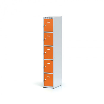 Šatní skříň boxová, bez podnože, svařovaná,  5x oranžová dv./korp. šedá, zámek cylindrický