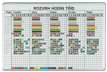 Magnetická tabule na rozvrh hodin pro 26 tříd, 1000x700 mm