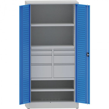 Dílenská skříň  6x zásuvka, 2x police, šedá/modrá, 1950x 950x500 mm