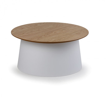 Kávový stolek kruhový průměr 690x 324 dub, bílý plast, SETA