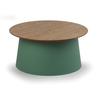 Kávový stolek kruhový průměr 690x 324 dub, zelený plast, SETA