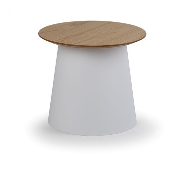 Kávový stolek kruhový průměr 490x 424 dub, bílý plast, SETA