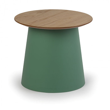 Kávový stolek kruhový průměr 490x 424 dub, zelený plast, SETA