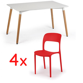 Stůl 1200x800 + 4x plastová židle červená