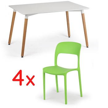 Stůl 1200x800 + 4x plastová židle zelená