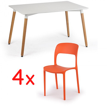 Stůl 1200x800 + 4x plastová židle oranžová