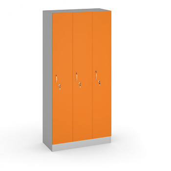 Šatní skříň LTD, sokl, smontovaná, 3x oranžová dv./korp. šedá, zámek cylindrický