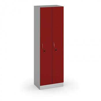 Šatní skříň LTD, sokl, smontovaná, 2x červená dv./korp. šedá, zámek cylindrický