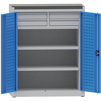 Dílenská skříň  4x zásuvka, 2x police, šedá/modrá, 1170x 950x500 mm