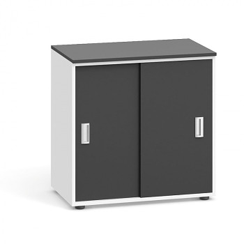 Kancelářská skříň  740x 800x420 mm, dveře zasouvací, bílá/grafitová, PRIMO