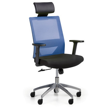 Kancelářská židle se síťovaným opěrákem WOLF II, nastavitelné područky, hliníkový kříž, modrá