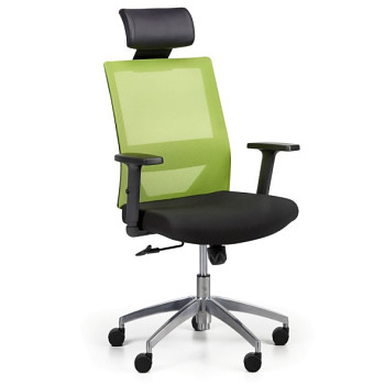 Kancelářská židle se síťovaným opěrákem WOLF II, nastavitelné područky, hliníkový kříž, zelená