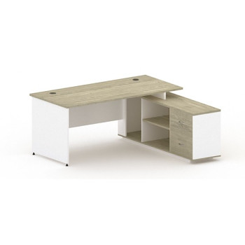 Kancelářský stůl se skříňkou MIRELLI A+ 1600 x 1600 mm, bílý/dub sonoma
