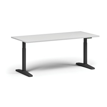 Výškově nastavitelný stůl ULIX, elektrický, 675-1325 mm, deska 1600x800 mm, černá podnož, bílá