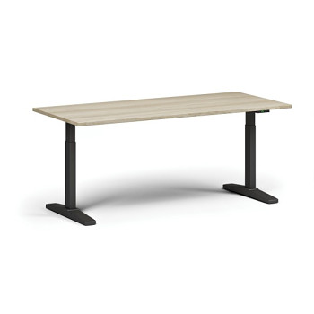 Výškově nastavitelný stůl ULIX, elektrický, 675-1325 mm, deska 1600x800 mm, černá podnož, dub přírodní