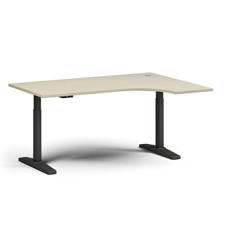 Výškově nastavitelný stůl ULIX, elektrický, 675-1325 mm, rohový pravý, deska 1600x1200 mm, černá podnož, bříza