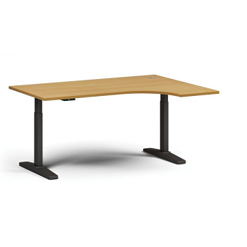 Výškově nastavitelný stůl ULIX, elektrický, 675-1325 mm, rohový pravý, deska 1600x1200 mm, černá podnož, buk