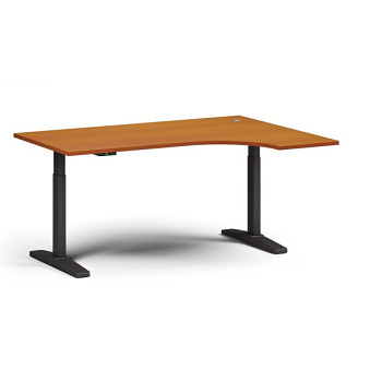 Výškově nastavitelný stůl ULIX, elektrický, 675-1325 mm, rohový pravý, deska 1600x1200 mm, černá podnož, třešeň