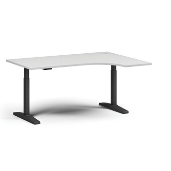 Výškově nastavitelný stůl ULIX, elektrický, 675-1325 mm, rohový pravý, deska 1600x1200 mm, černá podnož, bílá