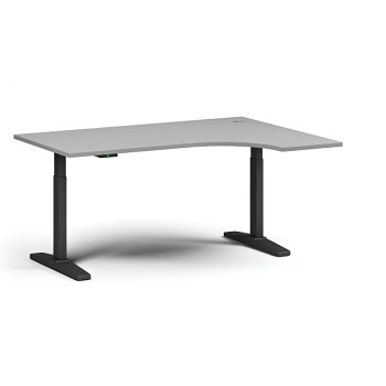 Výškově nastavitelný stůl ULIX, elektrický, 675-1325 mm, rohový pravý, deska 1600x1200 mm, černá podnož, šedá