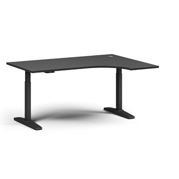 Výškově nastavitelný stůl ULIX, elektrický, 675-1325 mm, rohový pravý, deska 1600x1200 mm, černá podnož, grafit
