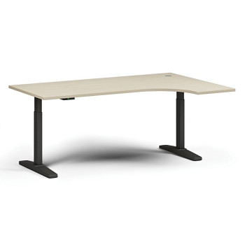 Výškově nastavitelný stůl ULIX, elektrický, 675-1325 mm, rohový pravý, deska 1800x1200 mm, černá podnož, bříza