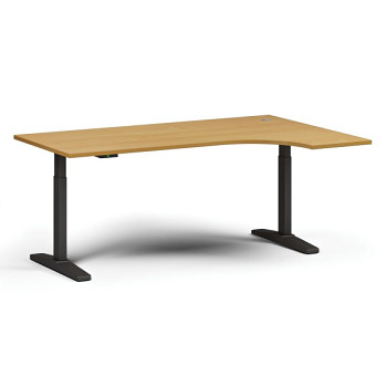 Výškově nastavitelný stůl ULIX, elektrický, 675-1325 mm, rohový pravý, deska 1800x1200 mm, černá podnož, buk